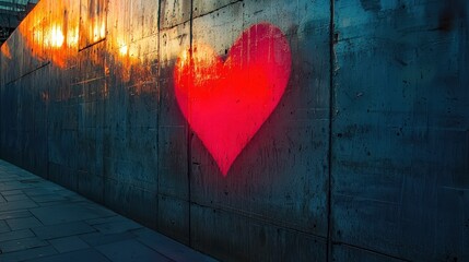 A vibrant red heart graffiti splashed across a city wall, symbolizing love's bold expression in urban artistry, perfect for Valentine's Day inspiration.