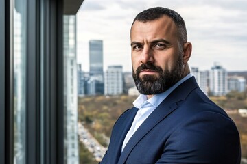 Fototapeta premium Confident Businessman Cityscape View Successful Entrepreneur Portrait