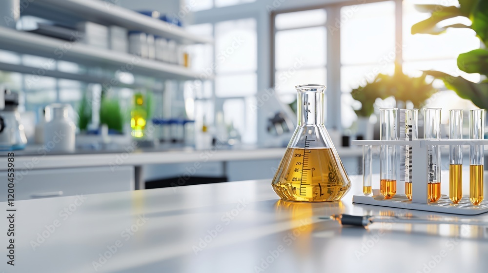 Poster modern laboratory research science experiment flask tubes