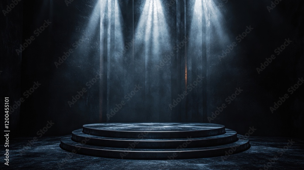 Poster Black Minimalist Geometric Platform Stage with Spotlight for Showcase Display in Modern Architecture Style