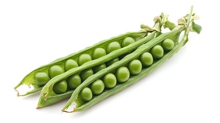 Fresh green peas in pods, isolated on white, healthy food, cooking ingredient
