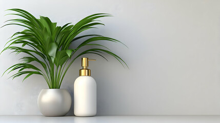 Obraz premium 3D Render Minimalist Bathroom Background Green Plant