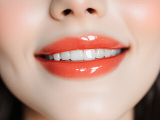 Fototapeta premium Vibrant Red Lips and White Teeth Close-Up: Beauty and Confidence