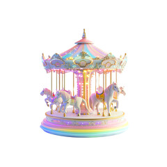 Enchanting Pastel Carousel with Luminous Lights and White Horses