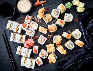 Fresh made colorful sushi served