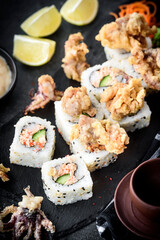 Fresh made colorful sushi served