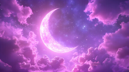 Crescent Moon in Purple Sky Illustration