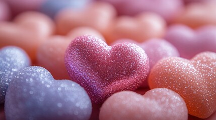 Obraz premium Pink glitter heart among pastel hearts, Valentine's Day background, love concept