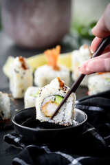 Fresh made colorful sushi served