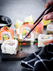 Fresh made colorful sushi served