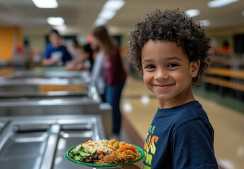Students gather in the cafeteria to celebrate National School Breakfast Week, enjoying nutritious meals while socializing and learning about healthy eating