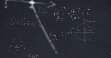 Image of layers of mathematical formulae and equations over black chalkboard © vectorfusionart