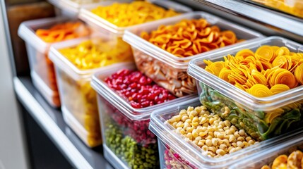 Obraz premium Colorful Pasta and Grains Organized in Clear Containers