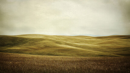 Fototapeta premium A Desaturated color landscape rolling hills soft hazy atmosphere with vintage feel show vastness of nature