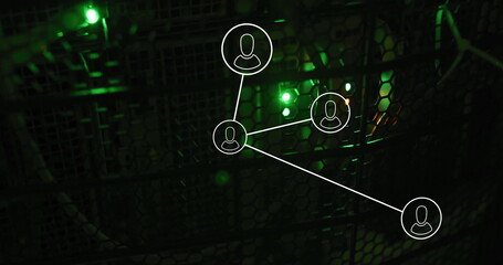 Image of network of connections with icons and data processing over computer servers
