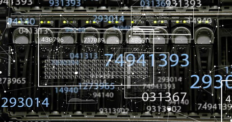 Image of networks and interfaces data processing over server room