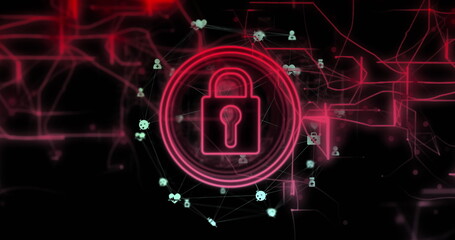 Image of data processing and padlock icon over dark background