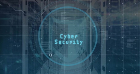 Image of eye icon with digital data processing over computer servers