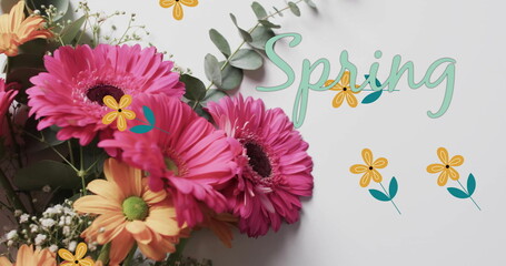 Naklejka premium Image of spring text and stars over bunch of flowers