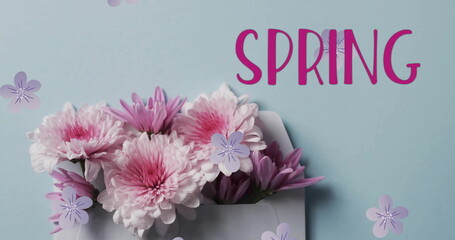 Fototapeta premium Image of spring text and stars over bunch of flowers