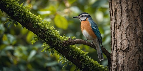 A bird on a tall tree in the garden