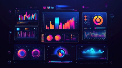 A futuristic touch interface with glowing data and analytics in a dark room.