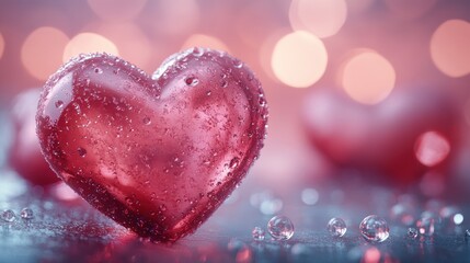 Obraz premium Wet heart, bokeh background, romantic, Valentine's