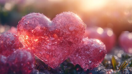 Obraz premium Crystal hearts sunset field romance Valentine's