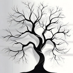 Obraz premium A majestic black and white vector illustration of a tree silhouette, with intricate branches stretching outward in a gentle, sweeping motion, evoking a sense of growth and expansion
