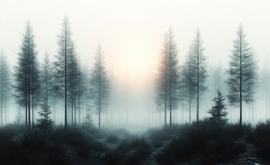 Minimalist Forest Landscape Wallpaper in Soft Grey Calm Atmosphere Tree Symmetry
