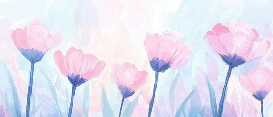 Soft pink flowers with delicate petals against pastel background