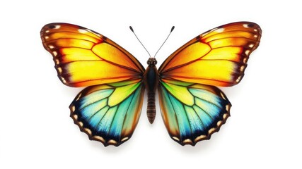 Obraz premium A beautiful butterfly isolated on a soft white background, showcasing its intricate details and vibrant colours., soft focus, close-up, watercolour butterfly