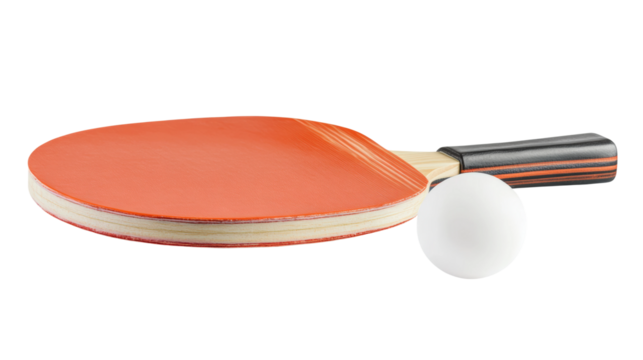 Table tennis paddle and ball for sports enthusiasts isolated on transparent background