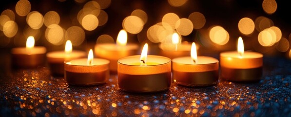 Candles Glowing in Warm Bokeh Light for All Saints Day Celebration