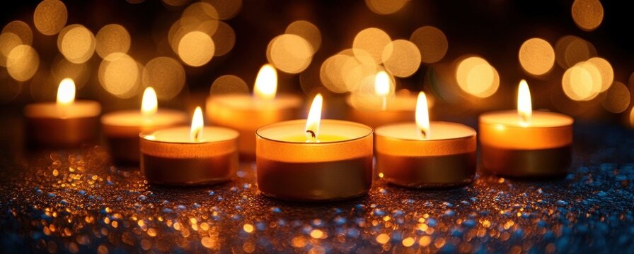 Candles Glowing in Warm Bokeh Light for All Saints Day Celebration