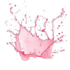 Bright pink splash of liquid isolated on a transparent background showcasing dynamic droplets and ripples, splash isolated on transparent