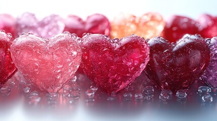 Obraz premium Wet candy hearts, close-up, Valentine's, blurred background