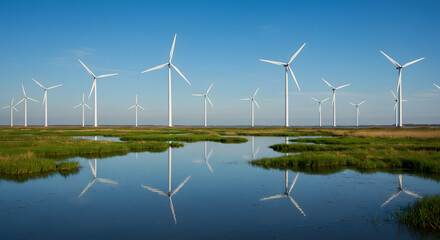 Wind Turbines Spinning On The Horizon Of A Wide, Arid Plateau