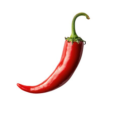 single. vibrant red chili pepper against a plain white background. highlighting its glossy texture and curved shape it is often used in culinary contexts. symbolizing spiciness and flavor enhancement