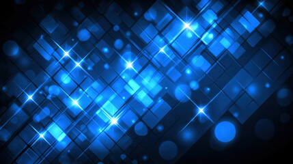 Obraz premium Bright blue geometric shapes with sparkling lights create dynamic background. This vibrant design is perfect for technology, digital art, or modern themes