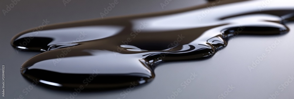 Aufkleber shiny black oil puddle on smooth surface with reflections and texture details close up. generative a