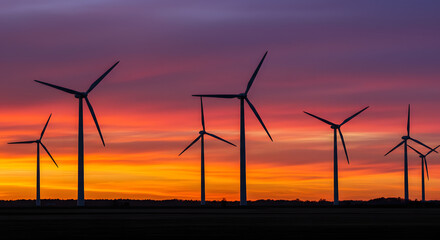 Obraz premium Wind Turbines Spinning On The Horizon Of A Wide, Arid Plateau