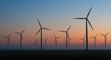 Fototapeta premium Wind Turbines Spinning On The Horizon Of A Wide, Arid Plateau