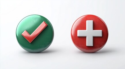 Obraz premium Checkmark and Cross Button Icons for Acceptance and Rejection Concept