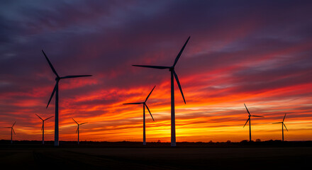 Obraz premium Wind Turbines Spinning On The Horizon Of A Wide, Arid Plateau