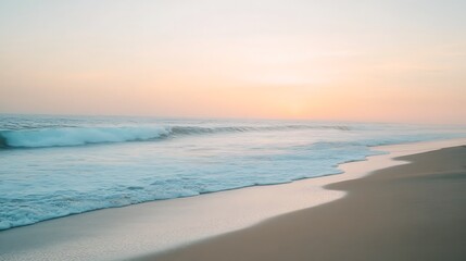 Obraz premium Serene sunset ocean beach waves; calm tranquil scene