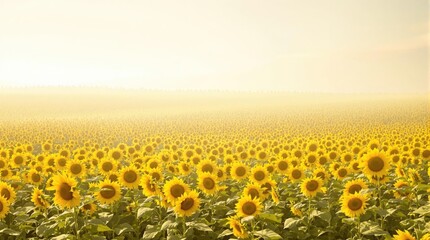 Obraz premium A field of sunflowers stretching towards the sky with their bright yellow petals and tall stems, towering plants, expansive view, sunflower fields, bright yellow flowers