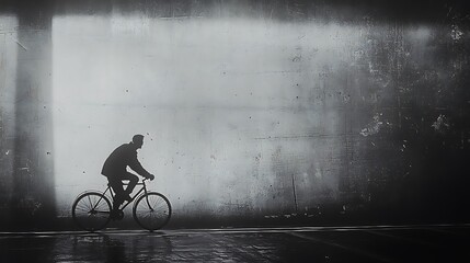 Obraz premium Silhouette cyclist urban alleyway, grunge background