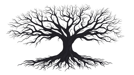 roots of a tree stylised ornemental style black and white white background symetrical composition no shading vector style celtic Yggdrasil