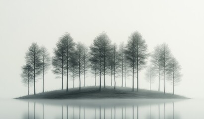 Fototapeta premium Minimalist Forest Landscape Wallpaper Background with Soft Gray Trees and Gentle Lighting for Interior Design
